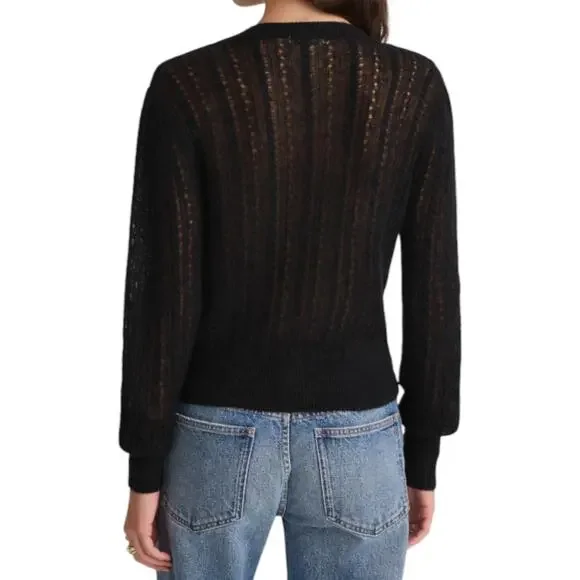 Madewell Pointelle Stitch Cardigan Women Size M Black Alpaca Blend NW803 New - Picture 3 of 10